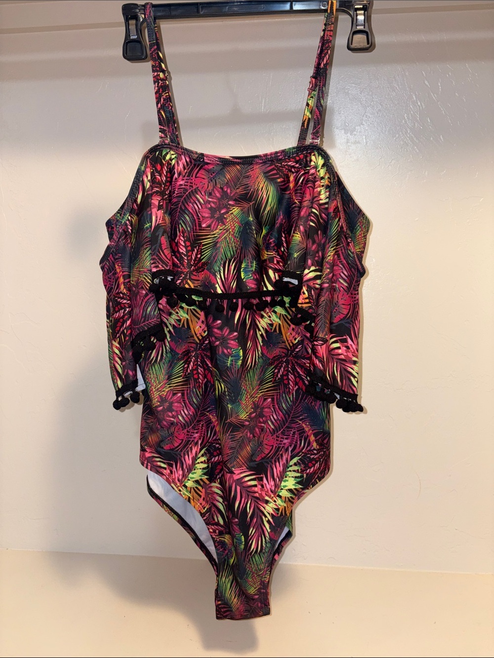 Tropical Print One-Piece Swimsuit in Neon Pink